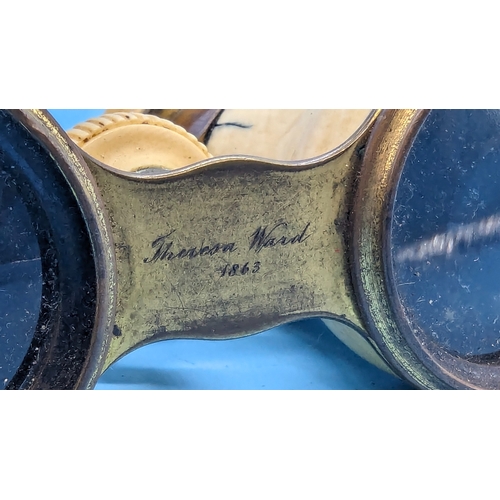 609 - A pair of Brass and celluloid binoculars - W. Health of Devonport - Engraved 'Teresa Ward 1863' to f... 