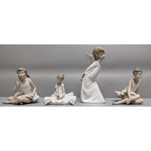 72 - Lladro Angel figuring with small crack & 3 Nao figurines