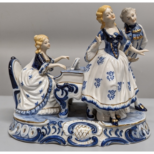 75 - A ceramic ornament of Regency figurines playing a piano - 23 x 28 x 15cm