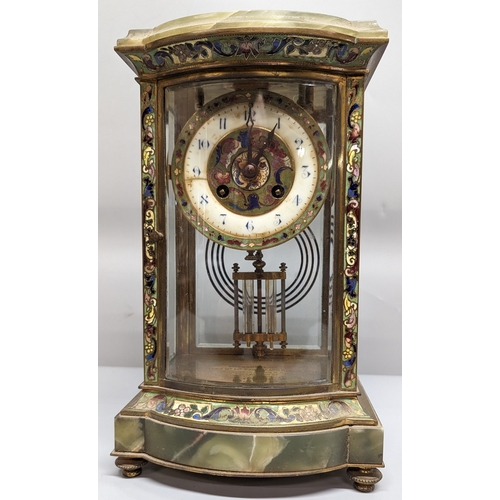 78 - An Onyx, Enamel and Brass mantle clock - Enscribed - Presented to ENGr. Cleark Qr Mr Serjt - J Mc Ro... 