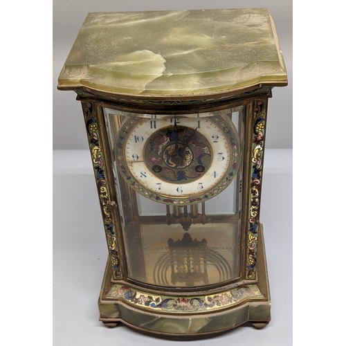 78 - An Onyx, Enamel and Brass mantle clock - Enscribed - Presented to ENGr. Cleark Qr Mr Serjt - J Mc Ro... 