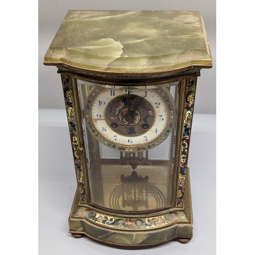 78 - An Onyx, Enamel and Brass mantle clock - Enscribed - Presented to ENGr. Cleark Qr Mr Serjt - J Mc Ro... 