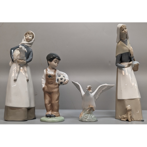 83 - 2 Lladro figures and a goose with a Nao figure