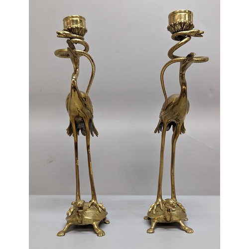 88 - A pair of Mejji Period Japanese Bronze candlesticks 0 27cm tall