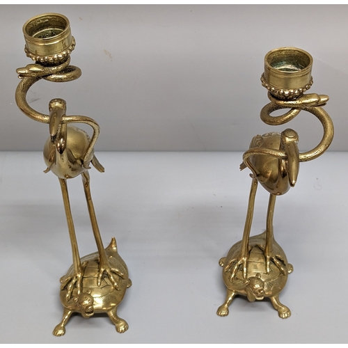 88 - A pair of Mejji Period Japanese Bronze candlesticks 0 27cm tall