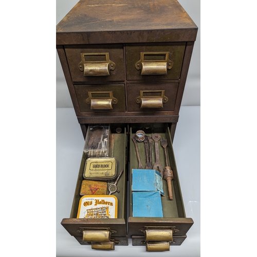 970 - A pair of metal engineers drawers with bras handles and contents