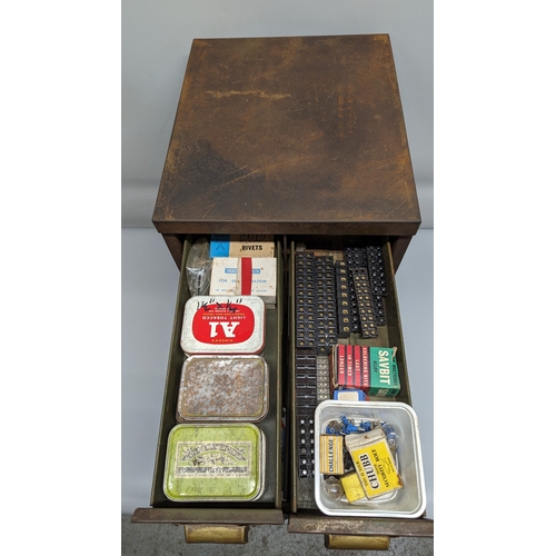 970 - A pair of metal engineers drawers with bras handles and contents