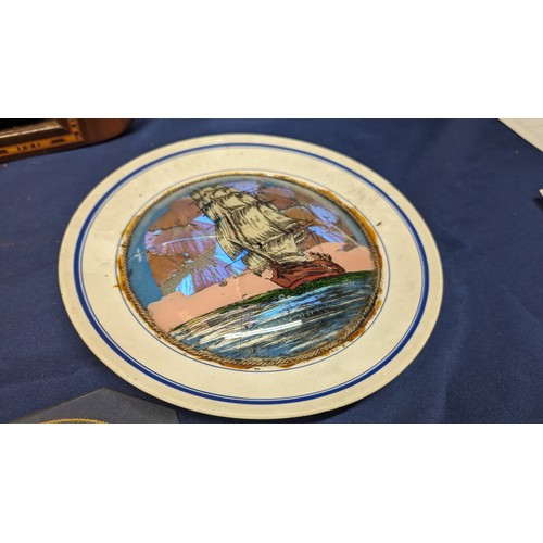 728 - An assortment of 'Butterfly Wing' pictures on plates and plaques plus a tray - From Rio De Janiero (... 