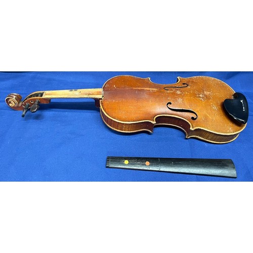 350 - 2x Vintage Violins and cases - some damage (1 without bow)