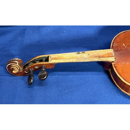 350 - 2x Vintage Violins and cases - some damage (1 without bow)