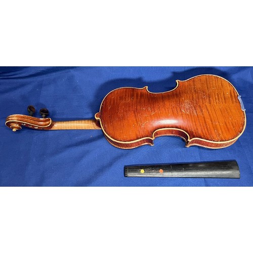 350 - 2x Vintage Violins and cases - some damage (1 without bow)