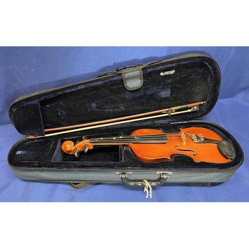 355 - 2x Modern Skylark Brand Violins with cases - Includes one Small Violin measuring 28cm on the body