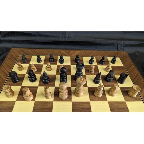 775 - A Chess Board and Carved Wooden Chess Set ( missing 1 x white pawn)