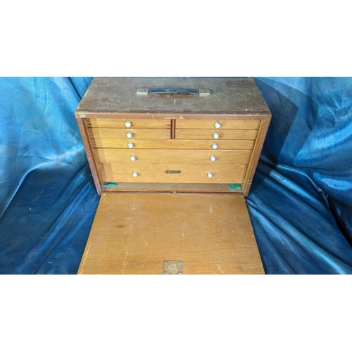 1027 - Wooden 7 Drawer tool chest - 29 x 46 x 22cm