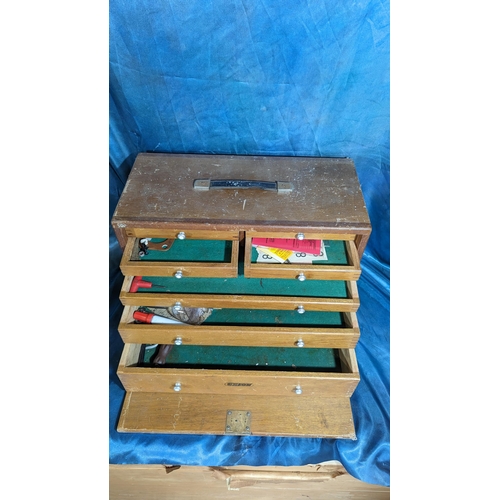 1027 - Wooden 7 Drawer tool chest - 29 x 46 x 22cm