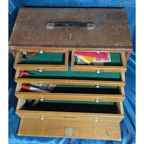 1027 - Wooden 7 Drawer tool chest - 29 x 46 x 22cm