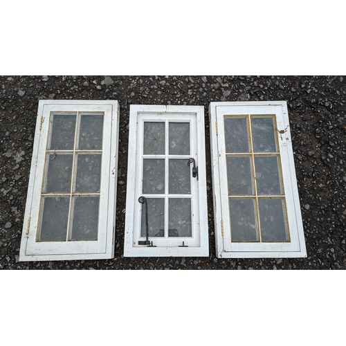 1030 - 3x Single pane opening window frames with black window furniture - 85 x 43.5 x 7cm