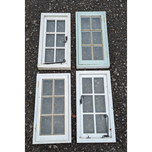 1031 - 4x Single pane opening window frames with black window furniture - 85 x 43.5 x 7cm