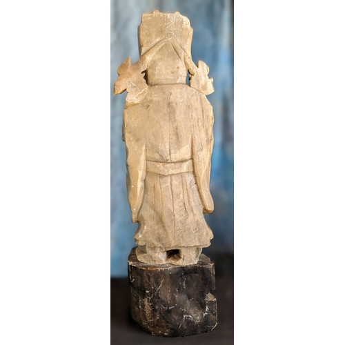 1102 - A Beautiful Soap Stone Carving of an Oriental Gentleman on Stand 48cm H