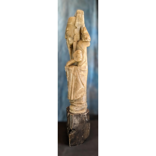 1102 - A Beautiful Soap Stone Carving of an Oriental Gentleman on Stand 48cm H