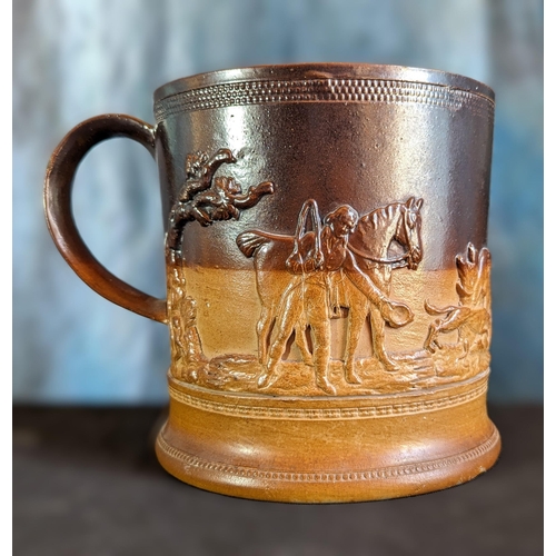 129 - A Large 17cm Stoneware mug with hunting scene