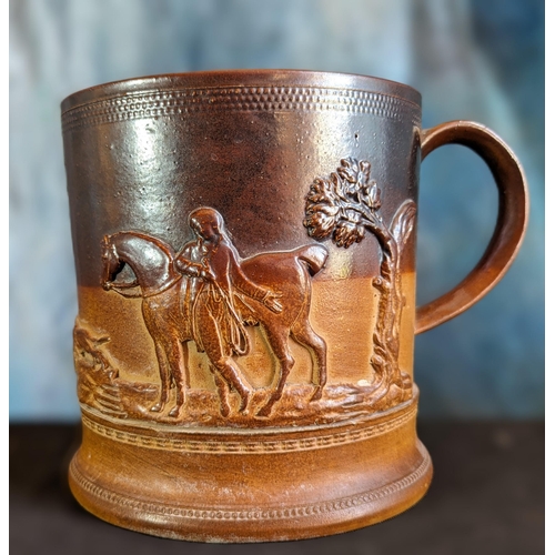 129 - A Large 17cm Stoneware mug with hunting scene