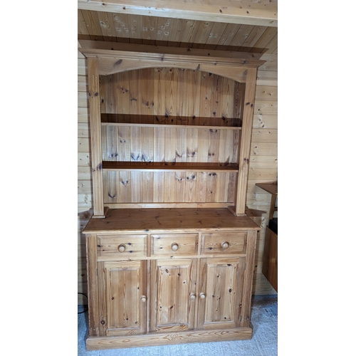 537 - Pine Dresser in 2 parts with 3 drawers, 3 cupboards and 2 shelves - 205cm high