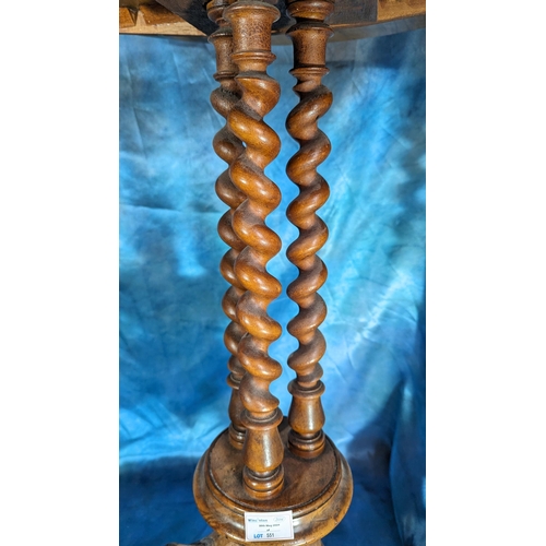 551 - Lamp table on carved tripod legs and 3 Barley twist centre columns - 68 x 52 x 52cm