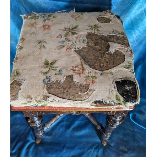 553 - Antique carved stool with turned legs