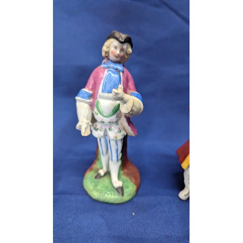 164 - Four hand painted figurines - Staffordshire etc.