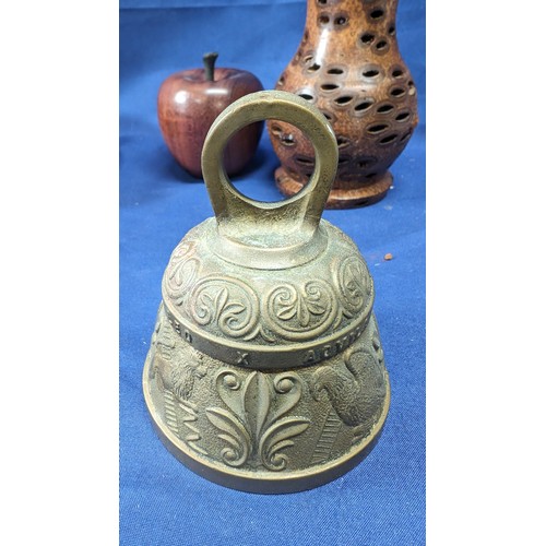 651 - A Selection of Items inc. An antique brass bell made in England - Leo X Aquila Agnus X Pelicanus - d... 