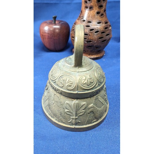 651 - A Selection of Items inc. An antique brass bell made in England - Leo X Aquila Agnus X Pelicanus - d... 