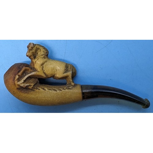 178 - 3x Carved Meerschaum and wood pipes