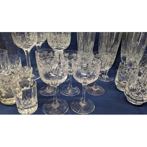 364 - A large selection of Antique heavy crystal glasses and 2 candle holders - 30 pieces in total includi... 