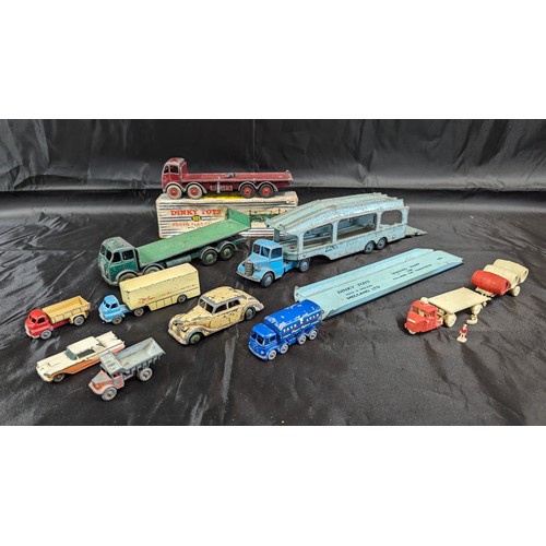 611 - An Assortment of Playworn Dinky, Matchbox and Lesney Die Cast Metal Cars and Trucks, Fodea Flatbed 9... 