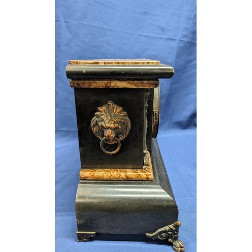 146 - Antique Seth Thomas Adamantine Mantle Clock Circa 1900's - Brown Adamantine Trim  against Jet Black ... 