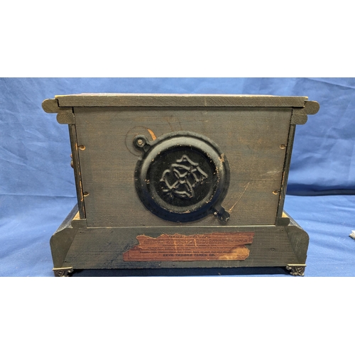 146 - Antique Seth Thomas Adamantine Mantle Clock Circa 1900's - Brown Adamantine Trim  against Jet Black ... 