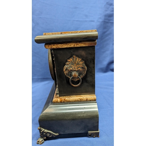 146 - Antique Seth Thomas Adamantine Mantle Clock Circa 1900's - Brown Adamantine Trim  against Jet Black ... 