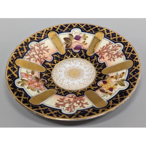 87 - Imari saucer, 2 shallow dishes, Abbydale Coal Port and Royal Worcester Stem vase.