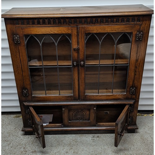 400 - Antique carved display case / bookcase with leaded glazed doors - 104 x 103 x 30cm