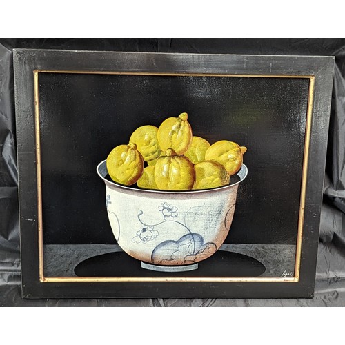 98 - A Bowl of Lemons Painting on  board signed 