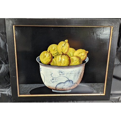 98 - A Bowl of Lemons Painting on  board signed 