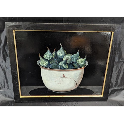 100 - A Bowl of Figs Painting on  board signed 