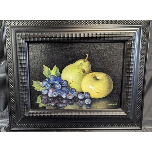 27 - Carlos Laharrague ( Spanish 1930) Still Life of an Apple, Pear and Grapes. 18 inches x 15 inches in ... 