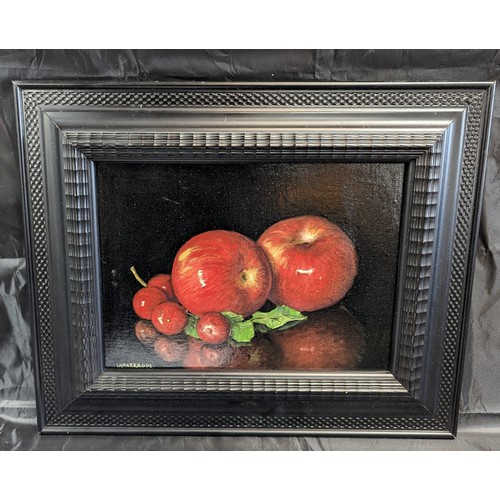 28 - Carlos Laharrague ( Spanish 1930) Still Life of an Red Apples. 18 inches x 15 inches in Frame , Visi... 