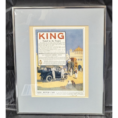 114 - An Original 1915 Framed Advertising Poster for King Motor Cars 52 x 42cm in Frame.   From the countr... 