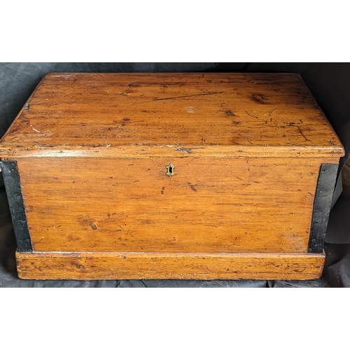 1112 - Antique Metal Bound Trunk 41cm x 80cm x 46cm