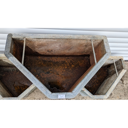 1161 - 3 x Galvanised Corner Troughs 40cm H x 70cm W x 43cm D