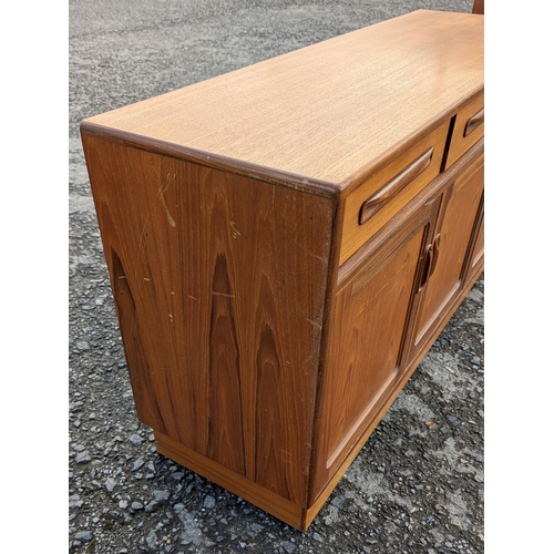 573 - Mid century 3 Drawer, 3 cupboard side board with wooden handles