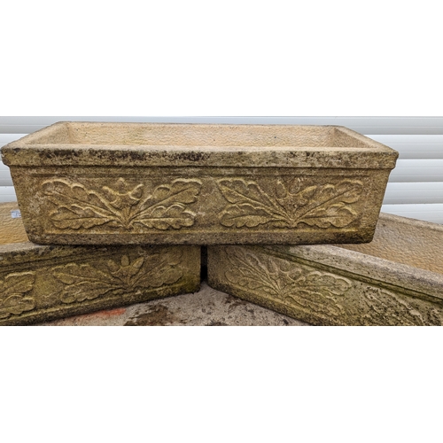 928 - 3 Matching trough planters with oak leaf pattern - 21 x 71 x 22cm